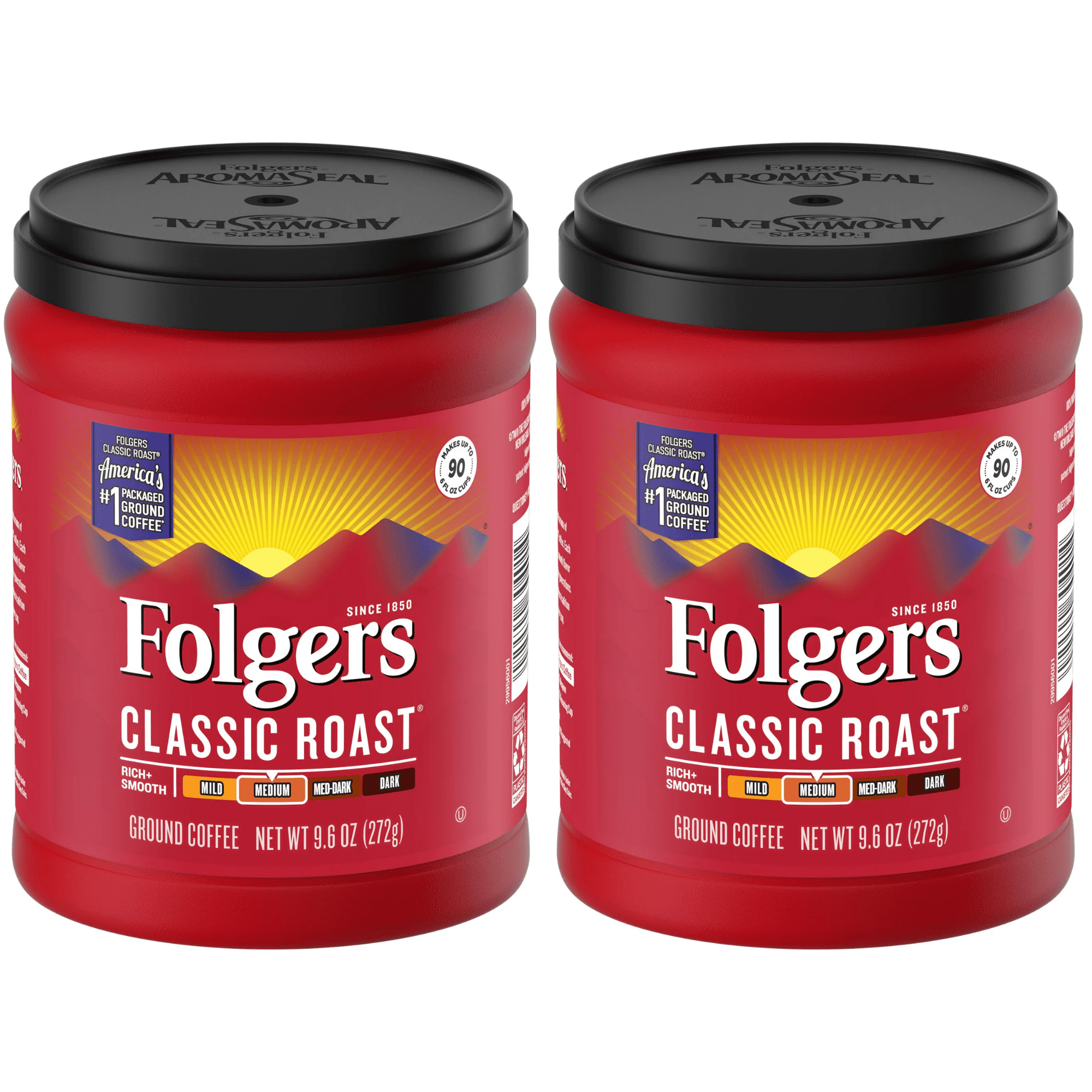 Folgers Classic Roast Ground Coffee, Medium Roast, 9.6Ounce, (2 Pack