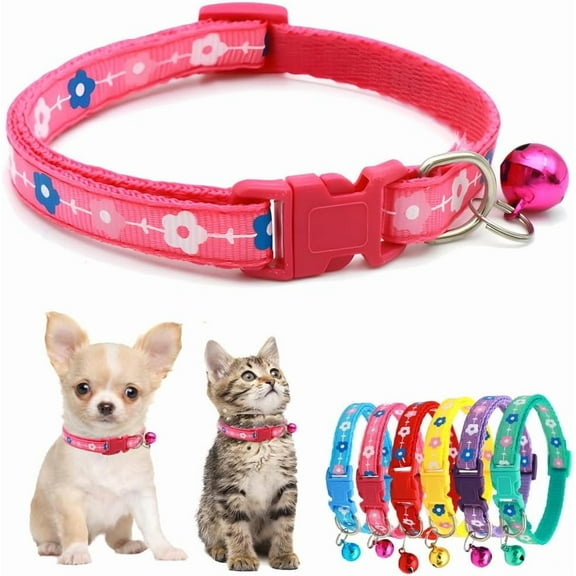Dog Collar with Bell, 2 Pack Cat Collars Girl Cute Soft Adjustable Buckle for Extra Tiny Little Puppies Dogs Pet Female Kitten Yorkie Chihuahua