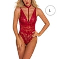 thumbnail image 1 of Lencería sexy de encaje de malla para mujer Ropa interior en V profunda Body Ropa de dormir, Rojo, L Scienceny XX000104-09, 1 of 7
