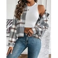 thumbnail image 5 of Zeagoo Shacket Women Cropped Flannel Plaid Button Down Jacket Houndstooth Casual Fall Fashion Coats, 5 of 7