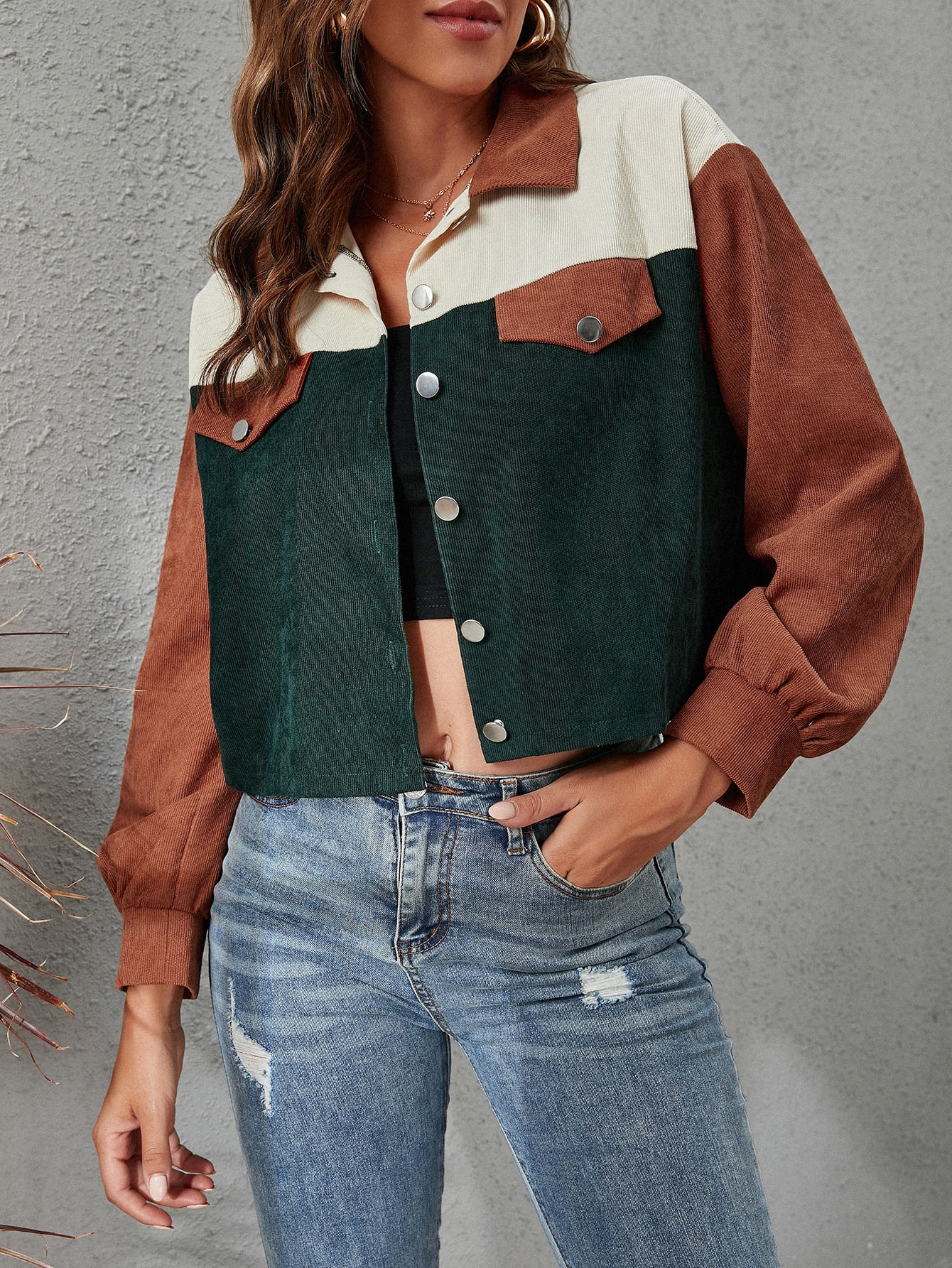 Women's Color Block Button Front 