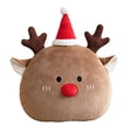 thumbnail image 3 of Plush Christmas Reindeer Throw Pillow with Santa Hat and Red Nose 15.74 inch Soft Cushion for Holiday Sofa Bedroom Winter Home Decor, 3 of 7