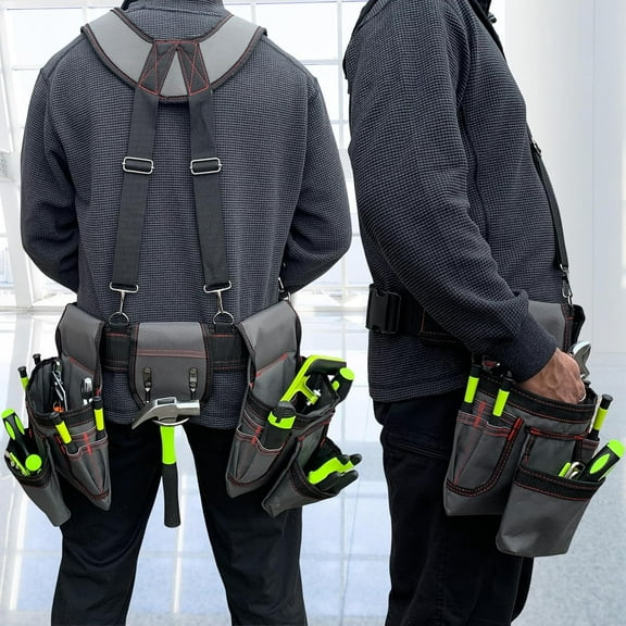 Adjustable Tool Belt for Men, 32-66 Inches,  and Red with Suspenders for Electricians, Carpenters, Construction Workers