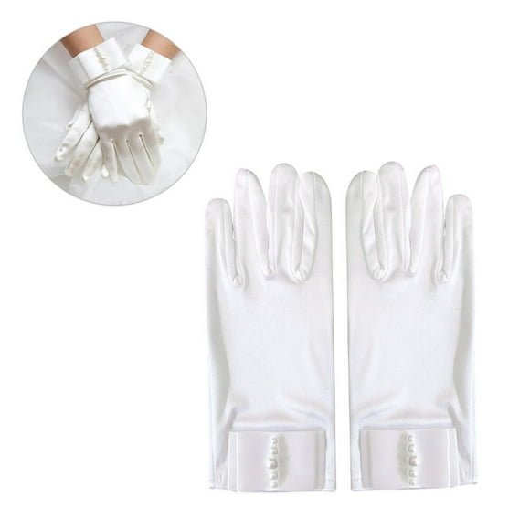 SHOWERORO 1 Pair Opera Gloves for Women with Durable Wear Satin Bowknot White