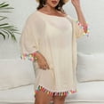 thumbnail image 6 of Wycnly Dresses for Women Beach Plus Size Knitted Cover Ups Dresses with Tassel V-Neck Elbow-Length Solid Summer Mini Formal Dress Beige XXL, 6 of 7