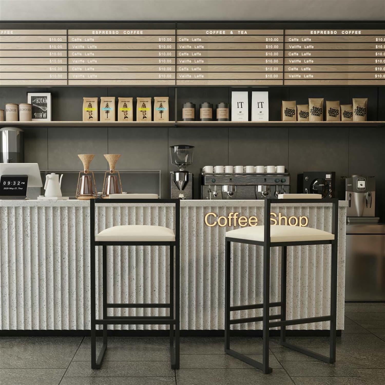 Demi Bonn 32" Counter Height Bar Stools Set of 2, PU Leather Upholstered Barstools with Back, Kitchen Island Countertop Chairs for Dining Room, Beige