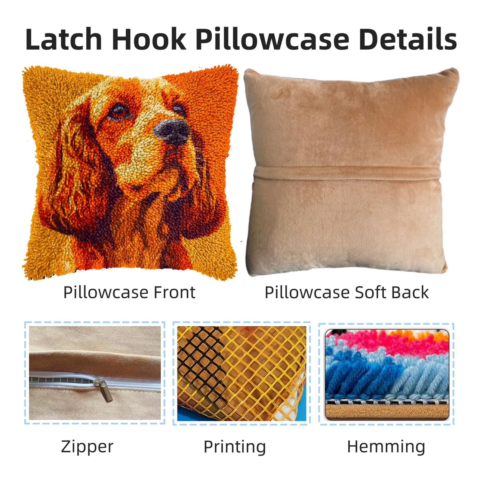 DIY Latch Hook Pillow Kits for Adults Cocker Spaniel Dog Background Printed Pillowcase Crochet Yarns Hooking Handmade Pillow Cover Cushion for Home Sofa Decoration 17x17inch-1