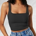 thumbnail image 2 of Women's Square Neck Sleeveless Double-Layer Tank Tops Basic Tight T Shirts, 2 of 4