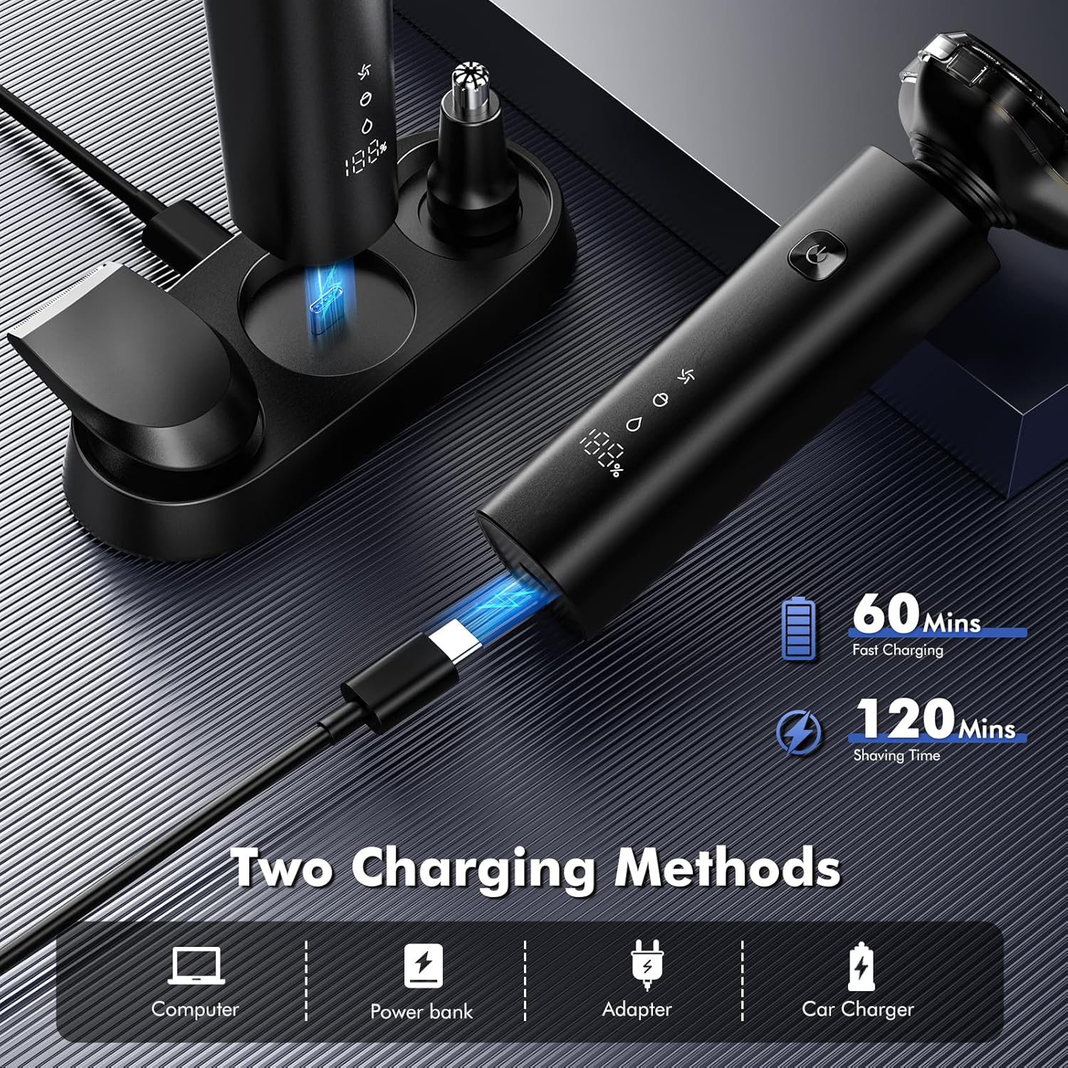 Obacre 3-in-1 Electric Razor with Charging Dock, Black photo 3