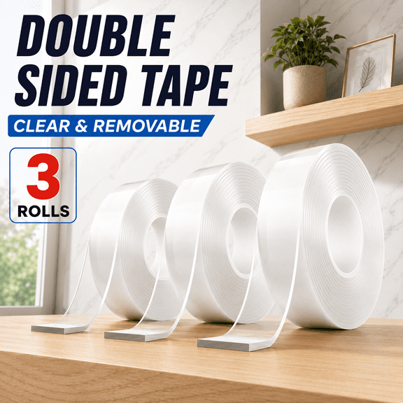 VALUNE 1.18"x 120" Double Sided Tape Heavy Duty, Strong Nano Double Stick Tape (30 Feet), Removable, Washable, Reusable Adhesive Tapes for Wall, Clear Multipurpose Two Sided High Temperature Tape