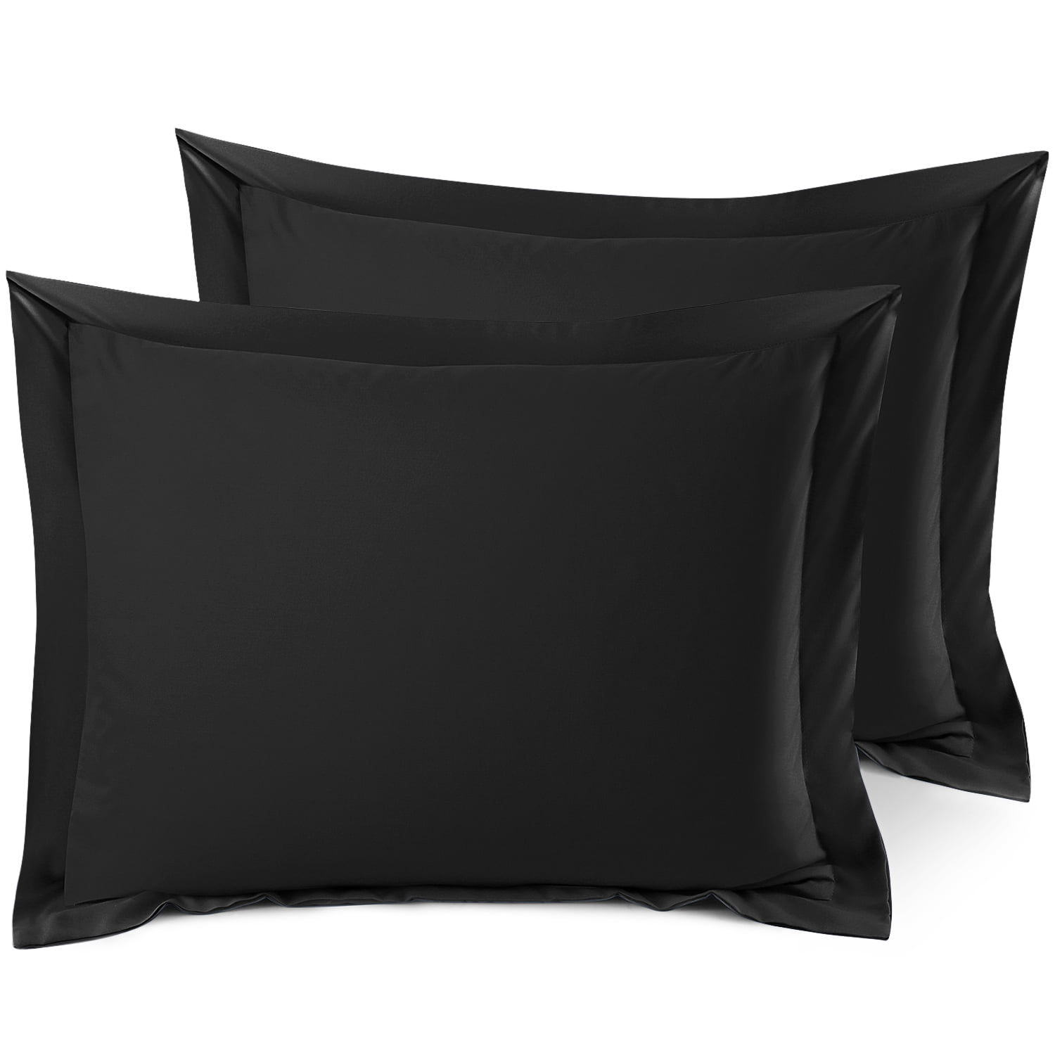 Set of 2 Standard 20"x26" Size Pillow Shams Black, Hotel Luxury Soft Double Brushed Microfiber, Hypoallergenic, Bed Pillow Cases Cover