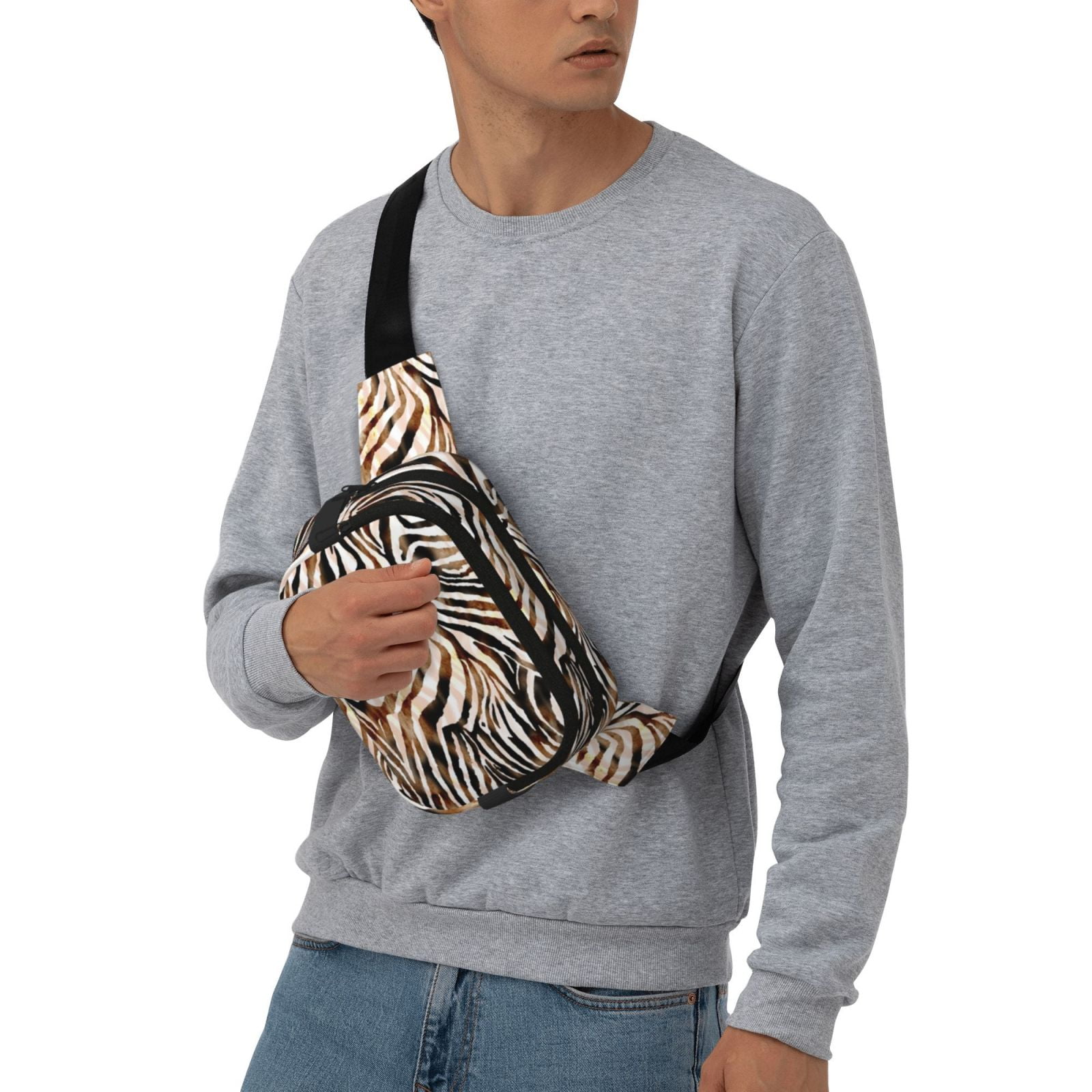 Picia Watercolor Zebra Print Square Double-Layer Waist Bag Mini Adjustable Waist Belt Bag Exercise Running Travel Hiking
