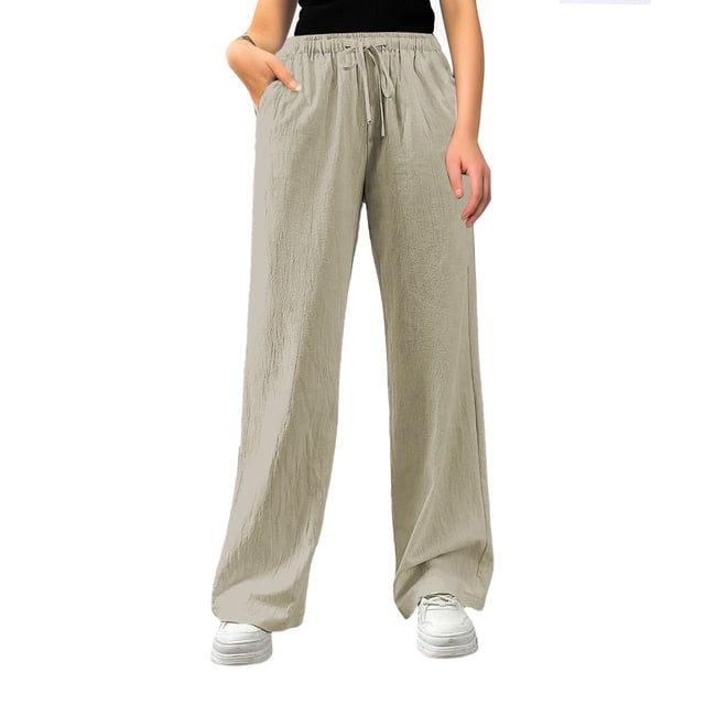 Women's Casual Loose Fit High Waist Drawstring Pants With Side Pockets