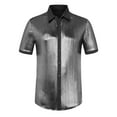 thumbnail image 5 of INSPIRE CHIC Sparkle Disco Shirt for Men's Short Sleeves Button Down Nightclub Party Shirts Silver 2XL, 5 of 5