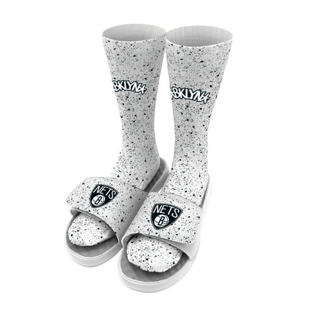 

Men s ISlide White Brooklyn Nets Team Logo Speckle Socks & Slide Sandals Bundle