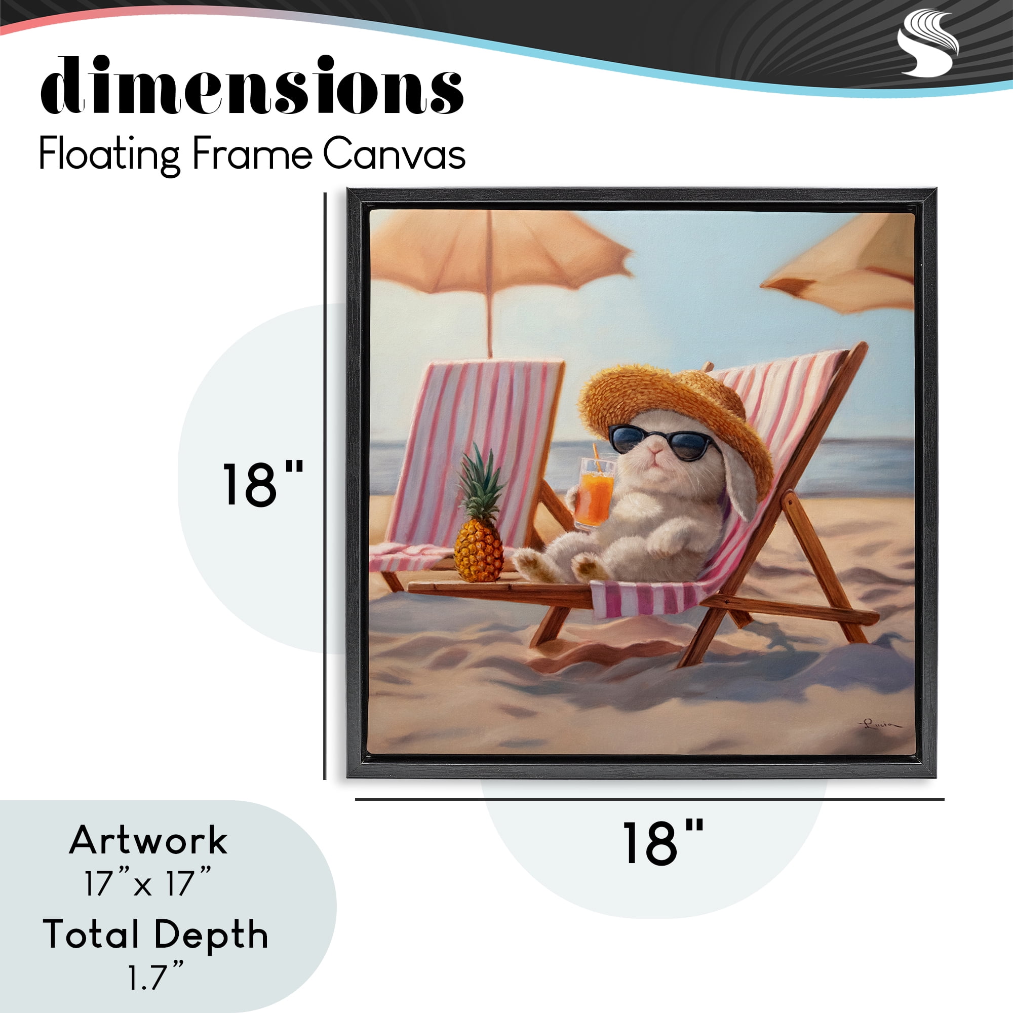 Beach Bun Relaxation Black Framed Floater Canvas Wall Art, design by Lucia Heffernan