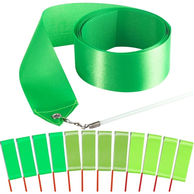 12PCS Green Gymnastics Dance Ribbons Set for Kids Jungle, Dinosaur Party Favors Decorations Goodie Bag Stuffers Team Cheering, Twirling Ribbon Dancing Streamer