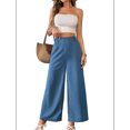 thumbnail image 3 of Pantalon Long à Taille Élastique Smockée pour Femmes, Jambe Droite, Taille Haute, Bleu P, 3 of 9