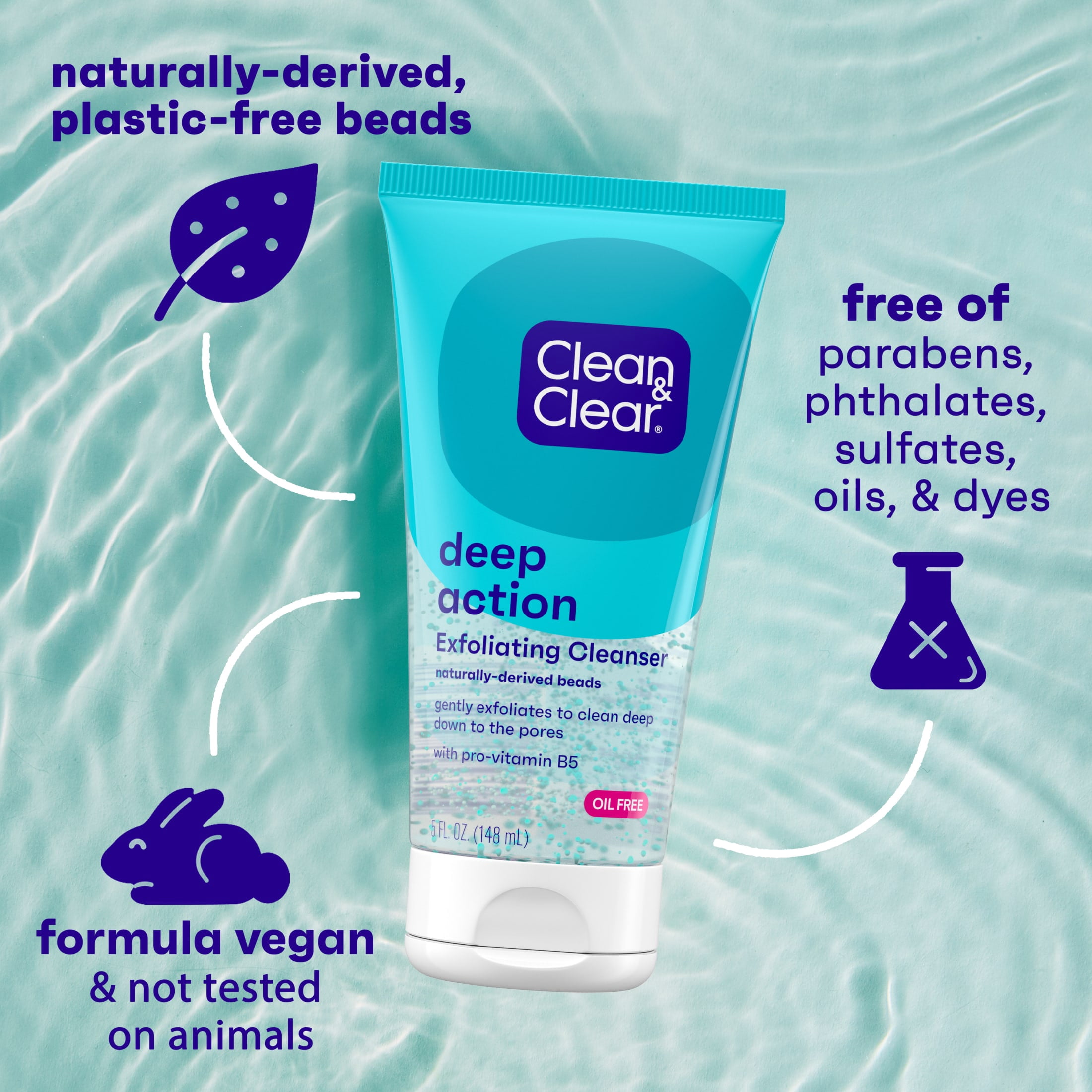 (3 pack) Clean & Clear Deep Action Exfoliating Face Wash, 5 fl. oz