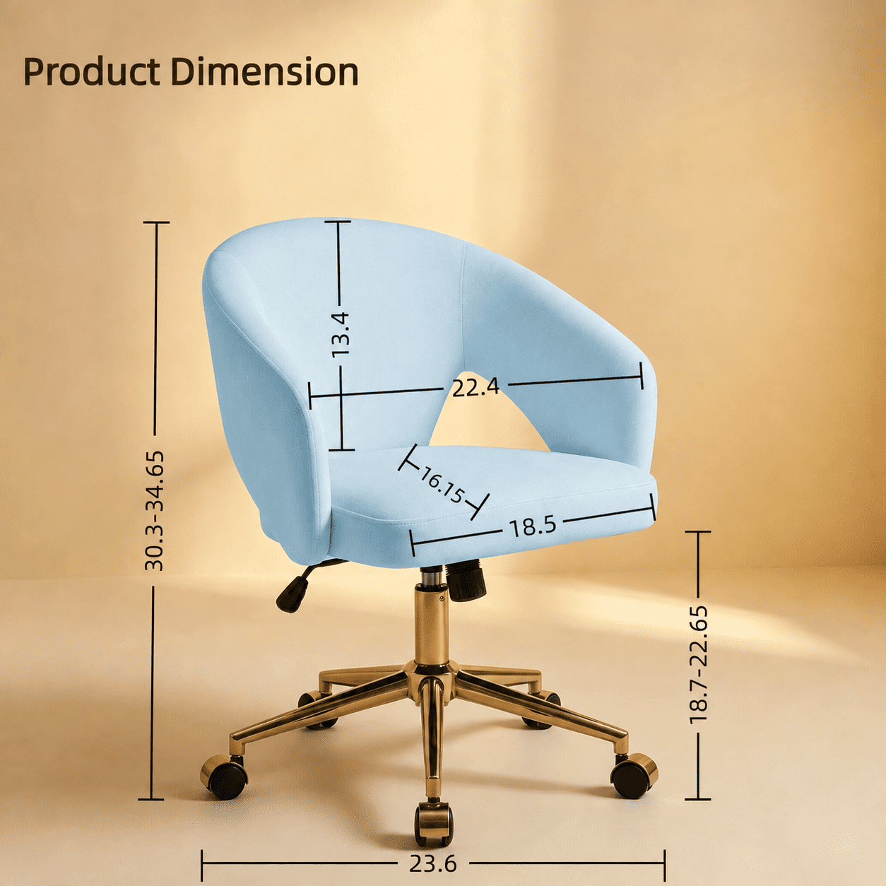 Garitin Office Chair and Ergonomic Swivel Desk Chair 23.6 Inch, Comfortable Seating with Memory Foam Cushion for Home Bedroom, Blue