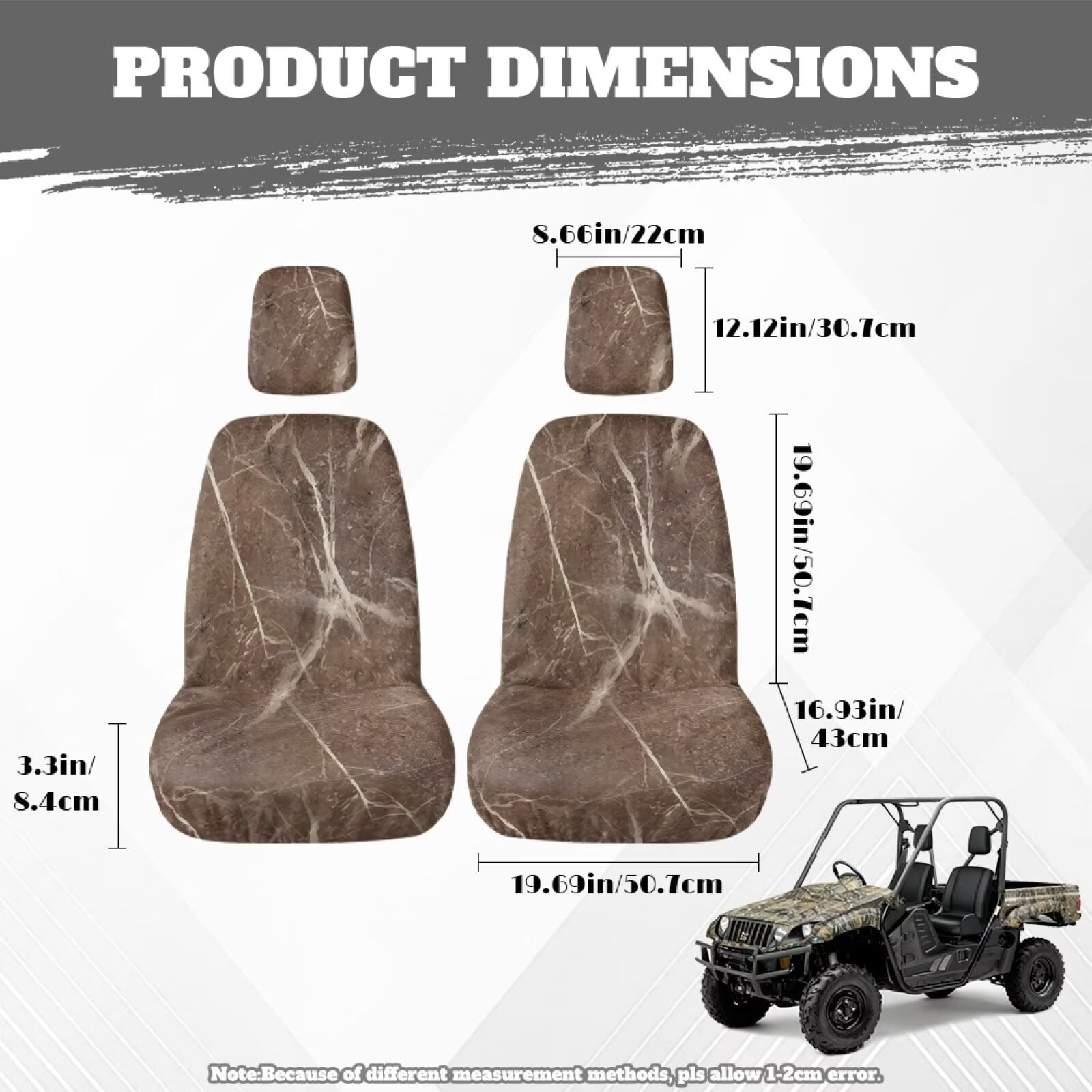 KUIFORTI Brown Camo UTV Seat Covers Seats Cover with Headrest Covers Compatible with Rhino 700 660 450 2004-2021 Waterproof Scratch-resistant Rhino UTV Accessories