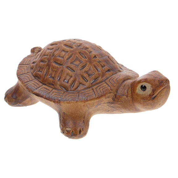 WRITWAA Light Brown Ceramic Turtle Statue Eye-Catching Decor for Small Spaces