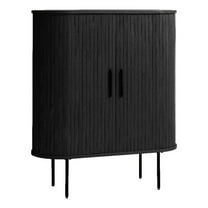 Pemberly Row 39" Engineered Wood Rounded Sliding Door Cabinet in Black Oak