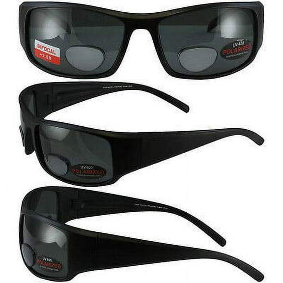 Global Vision BluWater Polarized Bifocal 1 Sunglasses Matte Black Frames  2.0 Magnification Smoke Lenses by Global Vision