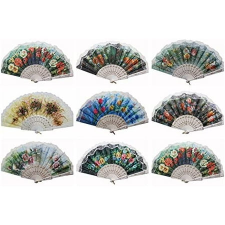 

Multi-Pattern Decoration Fabric Flower Print Foldable Silk Lace Hand Fan (24 Pcs White Frame)