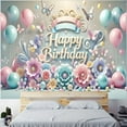 thumbnail image 2 of Pastel Balloons Happy Birthday Backdrop Pink Blue Flowers Butterflies Happy Birthday Balloon Banner Happy Birthday Photography Background for Girls Kids Flower Balloon Background Decorations, 2 of 3