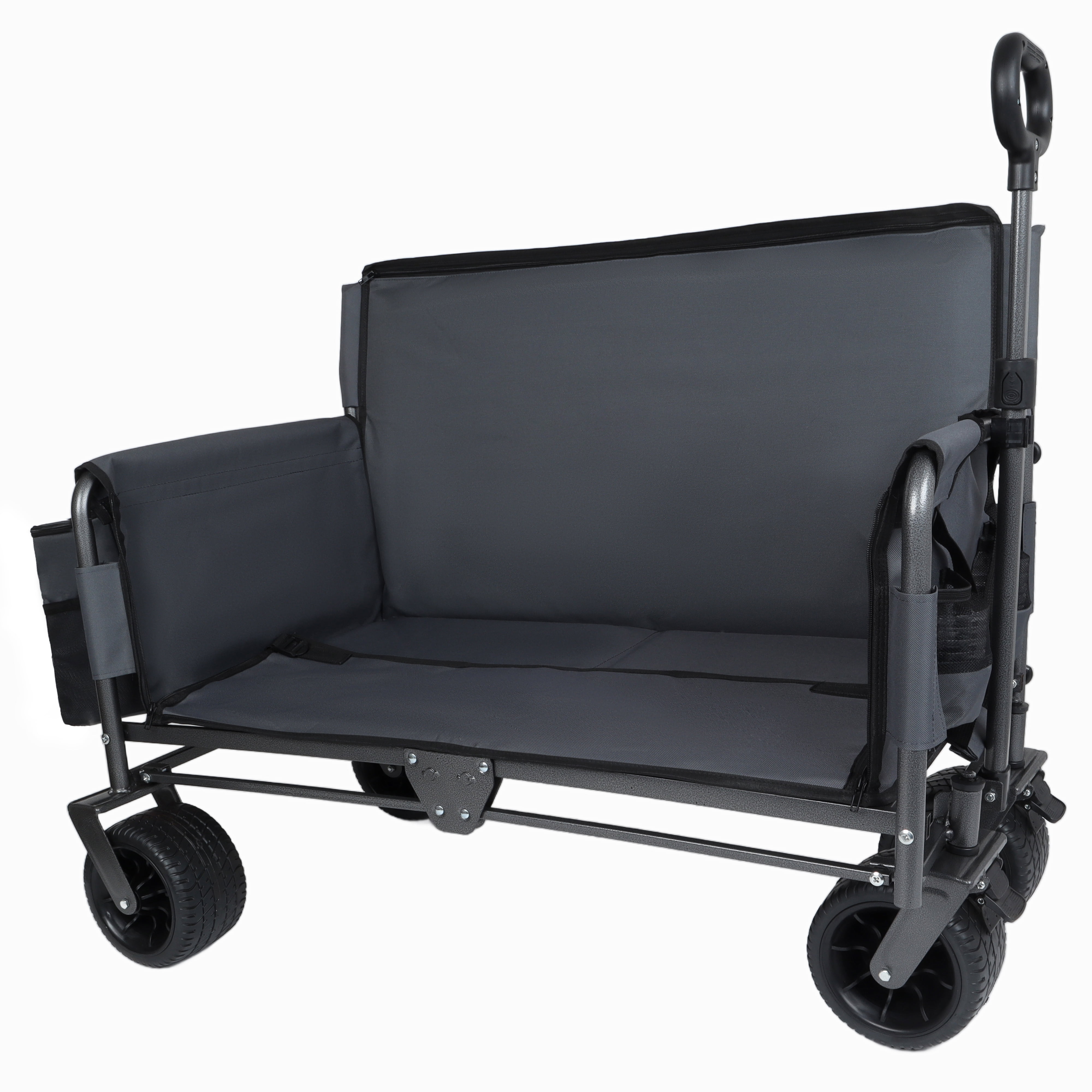 Patented 3‑in‑1 Folding Wagon Cart with Bench Seat & Storage, 500lbs Heavy‑Duty 180L All‑Terrain Utility Wagon with 1 Ice Pack, for Camping Beach Garden Sports, Gray