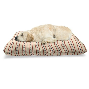 Prehistoric Country Pet Bed, Horizontal Borders Patriotic Stars Nostalgic Design Pattern, Resistant Pad for Dogs and Cats Cushion with Removable Cover, 24" x 39", Navy Blue Cream Red, by Ambesonne