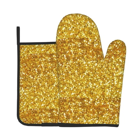 

Oven Gloves Hot Pads For Kitchen Decor Gold Glitter Heat Resistant 2pcs For Cooking Baking Bbq