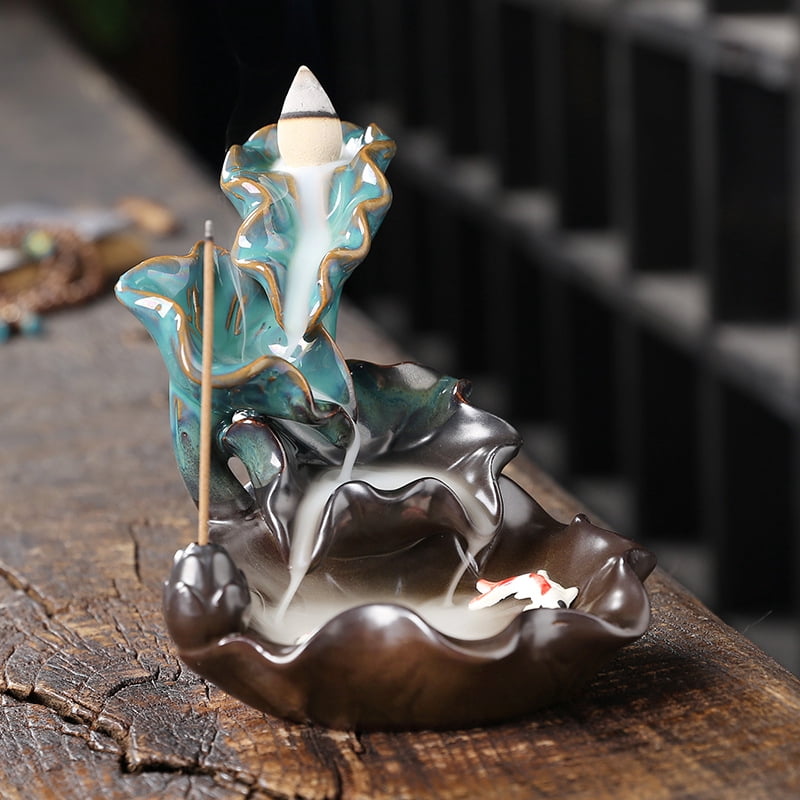 Creative Lotus Fish Backflow Incense Burner Smoke Waterfall Aromatherapy Furnace Holder for Yoga Room Office,Teahouse Decoration