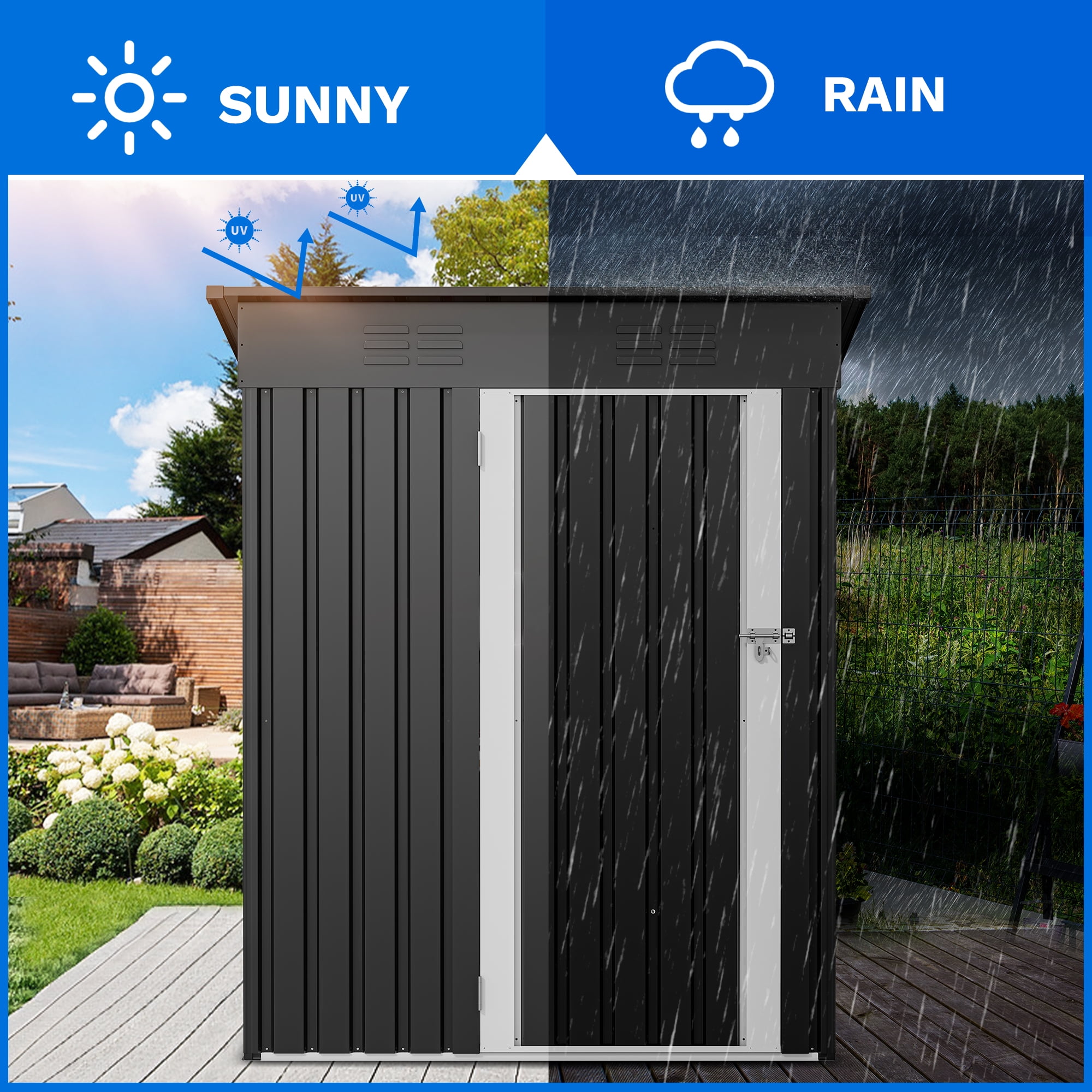 Uforic 5 x 3FT Outdoor Storage Shed,Sturdy Metal Tool Sheds with Secure Door & Air Vent for Garden,Patio,Lawn,Store Bike,Trash Can,Lawnmower,Dark Gray