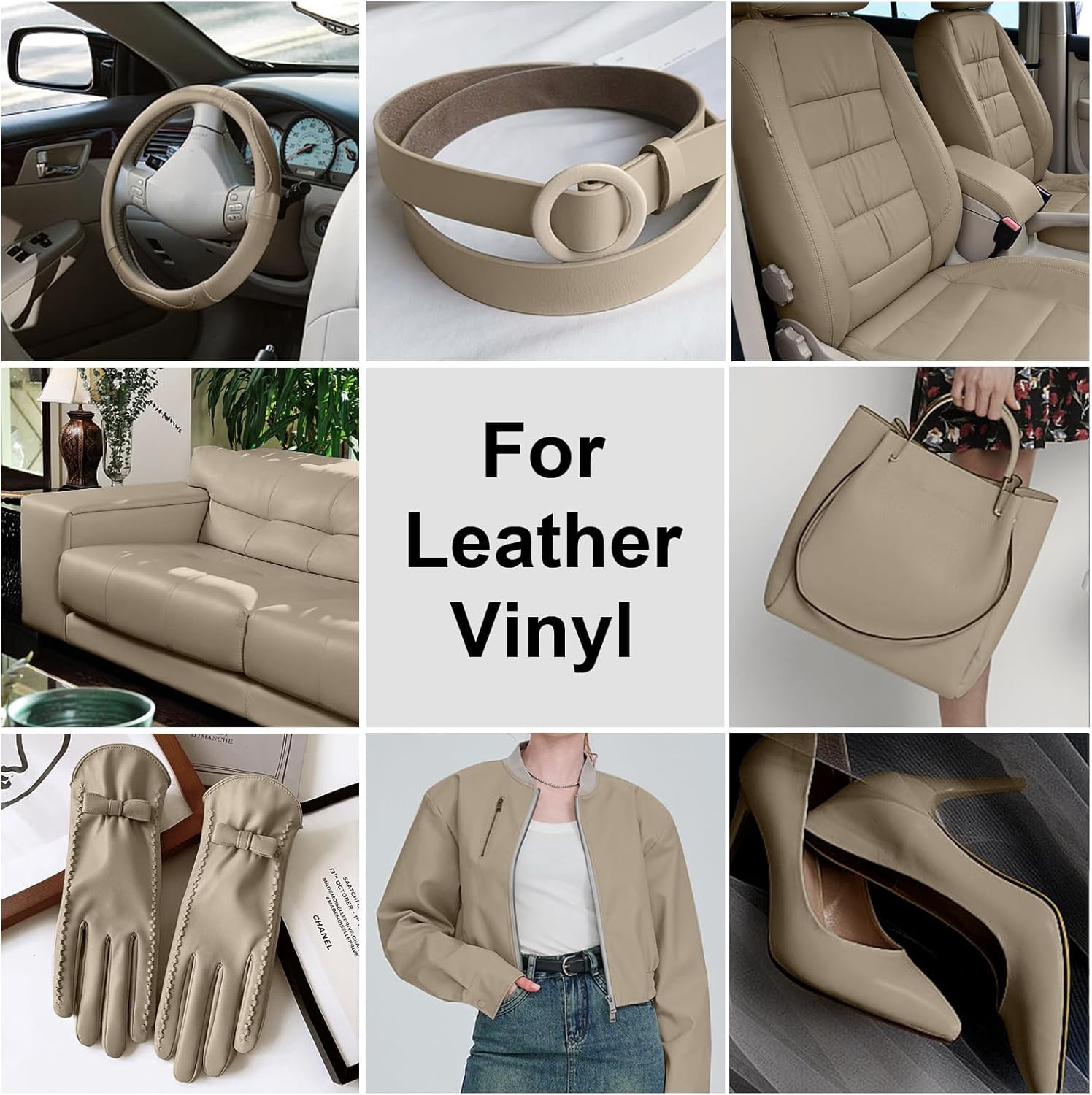 JJEAN-Beige Leather Recoloring Balm, Leather Color Restorer Conditioner, Leather Repair Kits for Vinyl Furniture, Sofa, Car Seats, Shoes - Repair Leather Color on Faded & Scratched (Beige)