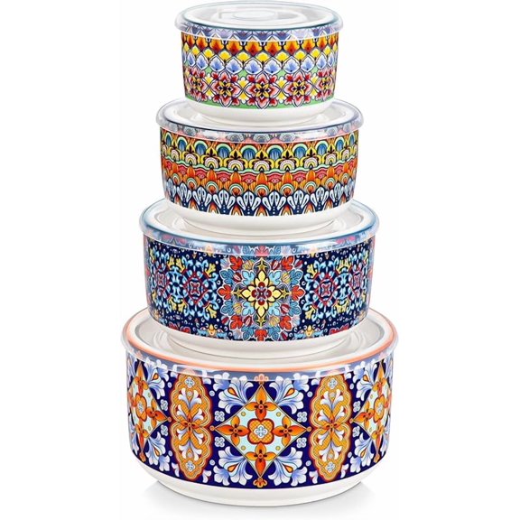 MY Ceramic Mixing Bowls with Lids Set of 4, Nesting Bowls Serving Bowl for Food Storage, Meal Prep, Leftovers, Microwave & Dishwasher Safe, 60/36/20/10 OZ, Series SIMI