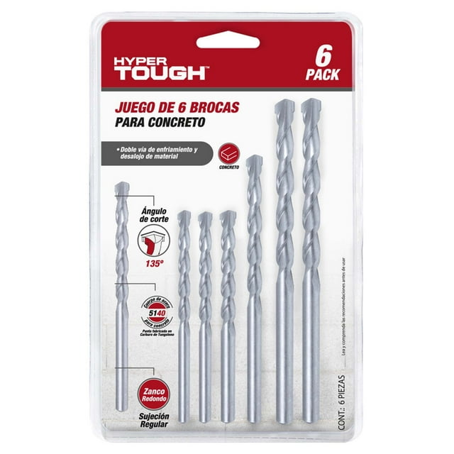 Brocas Para Concreto Juego De 6 Piezas 1/8" X 4", 3/16"X 4", 1/4"X 6", 5/16"X 4", 3/8" X 5", 1/2"X 6"