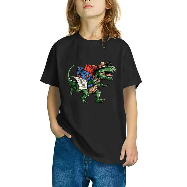 RXIRUCGD T-shirt en Coton pour Tout-Petits Garçons Filles Mode Mignon Col Rond Imprimé Manches Courtes (Noir, Taille : 7 Ans)