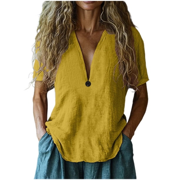 Vestidos Casuales Para Mujer, Blusas De Mujer De Moda Camisa de botones lisa de moda para mujer, blusa holgada con cuello en V para mujer