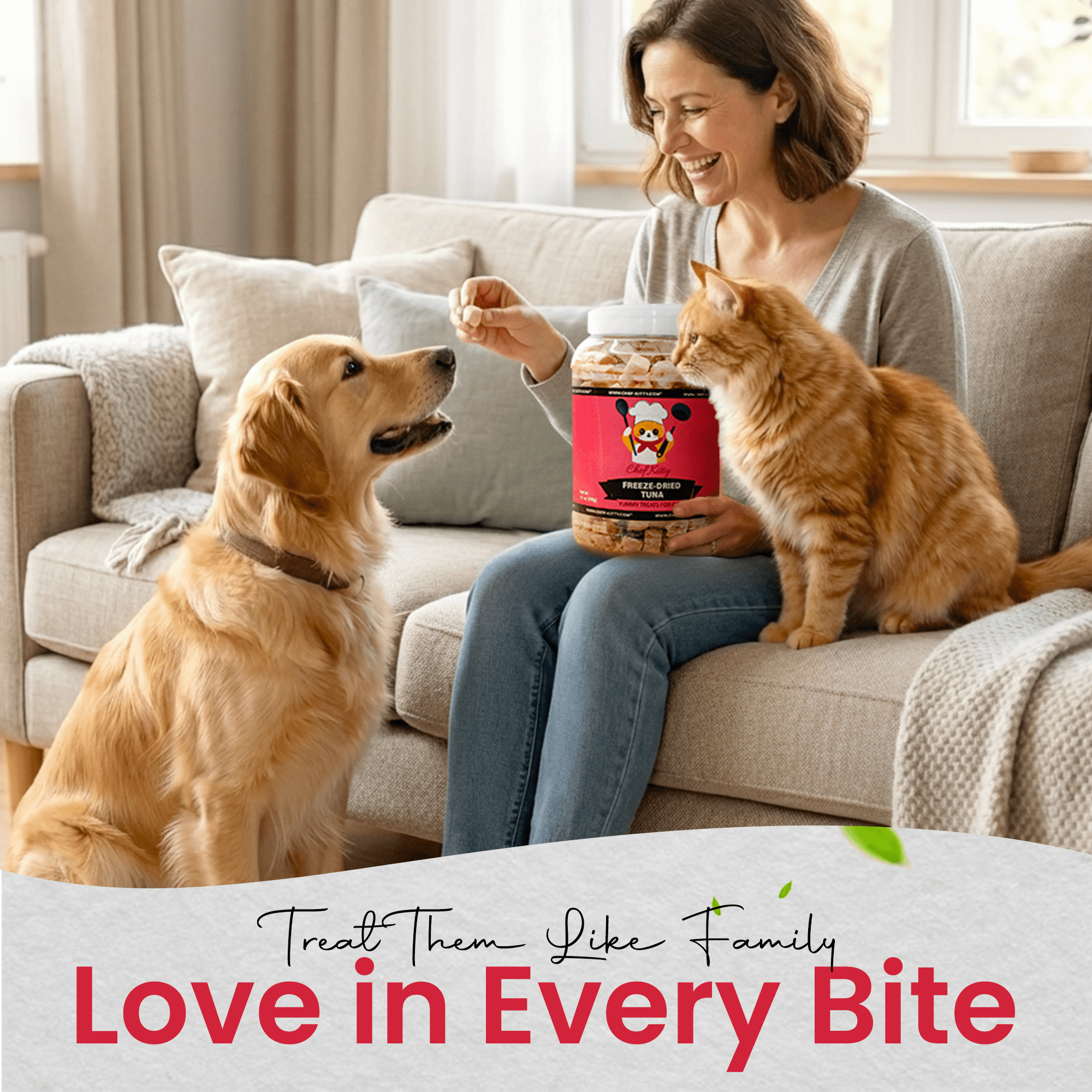 Chef Kitty Tuna Freeze Dried Treats for Cats and Dogs, 7.4 oz Bottle