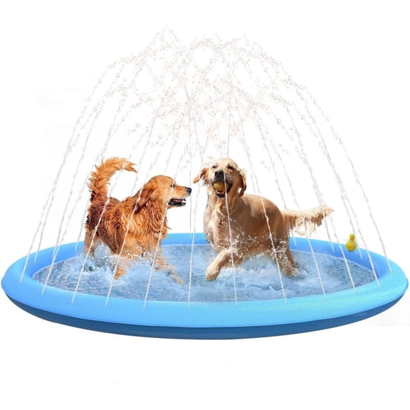 Non-Slip Splash Pad for Toddlers and Dogs - Thicken Pet Kids Swimming Pool Bathtub, Sprinkler Dog Pool Outdoor Summer Water Toys-75 inch, Blue