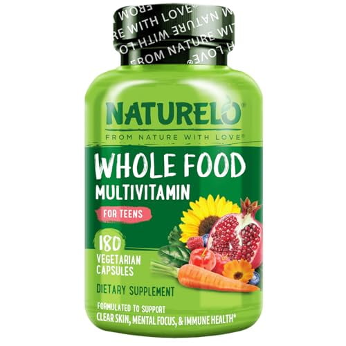 NATURELO Teen Multivitamin - Multivitamina de alimentos integrales - con minerales para niños y niñas adolescentes - Suplemento para niños activos - Sin OGM - Vegano y vegetariano - 180 cápsulas