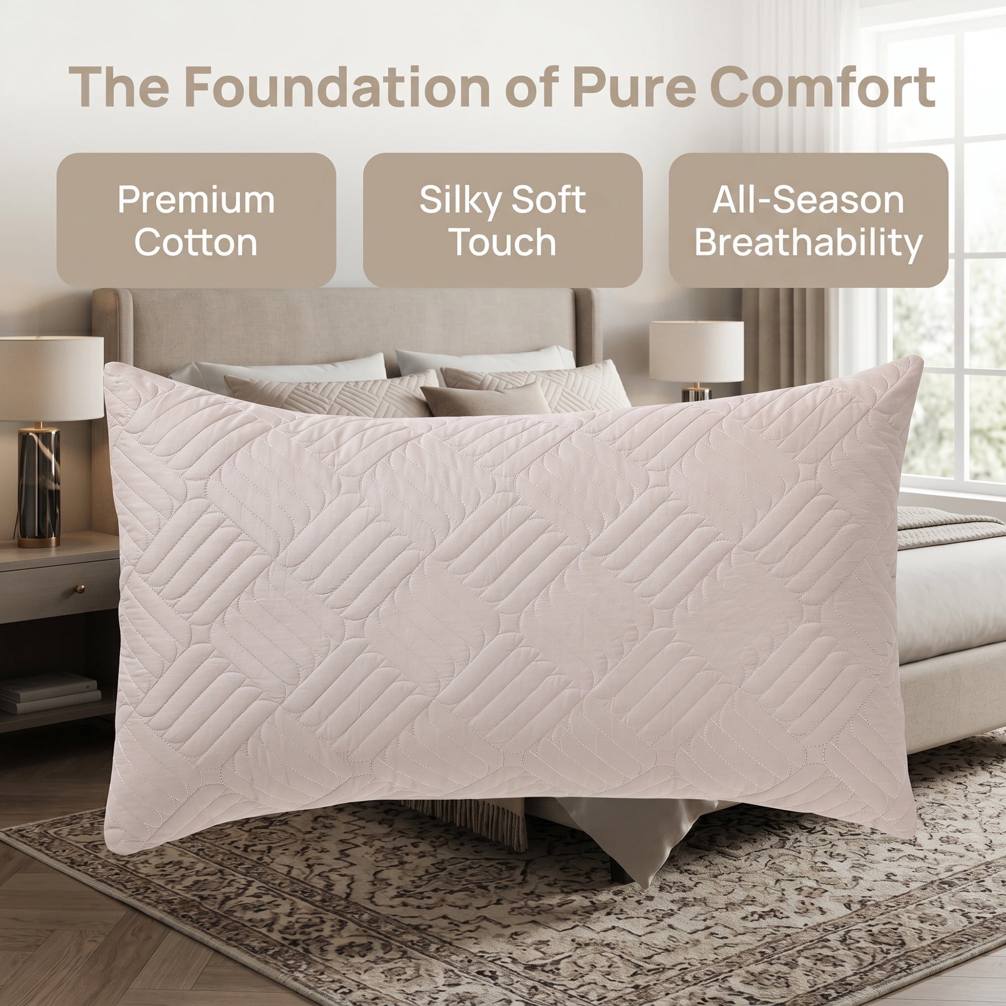 Unique Bargains 2Pcs Standard Size Breathable Cotton Pillow Protectors Queen Light Gray