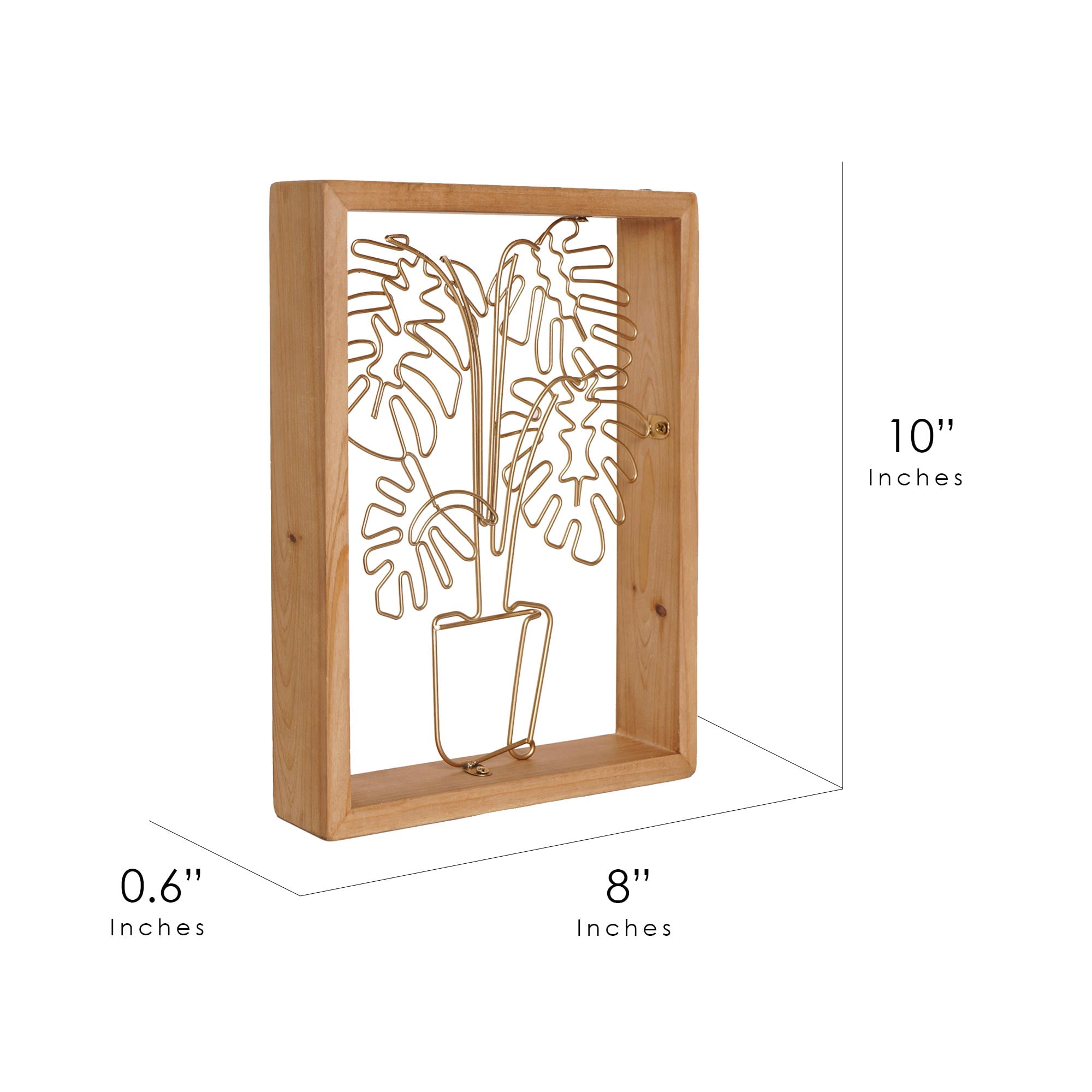 Potted Plant Gold Metal Wire and Wood Framed Farmhouse Wall Art Decor - 8" x 10"