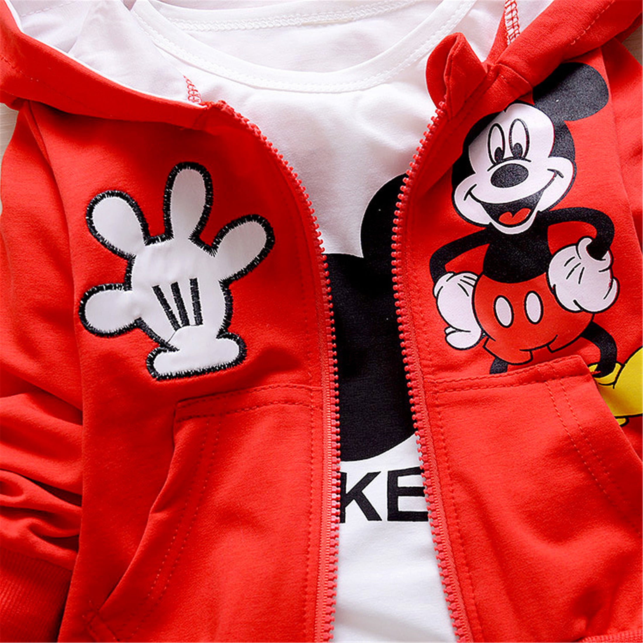 3 PCS Kids Girls Boys Clothing Sets Mickey Hooded Coat+T-Shirt+Pants Baby Cotton Tracksuits
