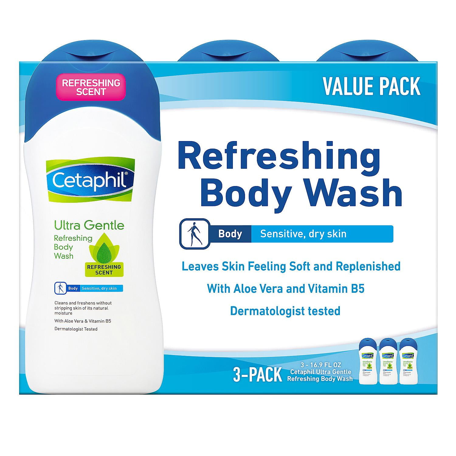 Cetaphil Ultra Gentle Refreshing Body Wash, Dermatologist Tested (3 x