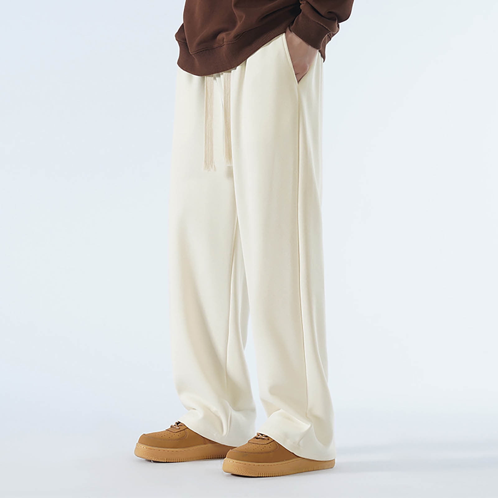［ミルク］un peu wide baggy slacks Zszcpp Work Pants Men Motorial Solid Color Baggy Sag All