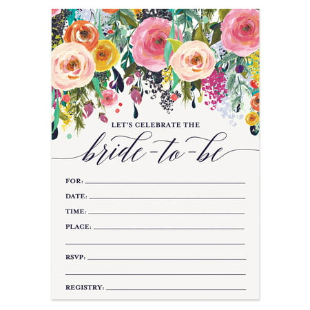 25 Rainbow Floral Bridal Shower Invitations with Envelopes ( Pack of 25 ) Large 5x7