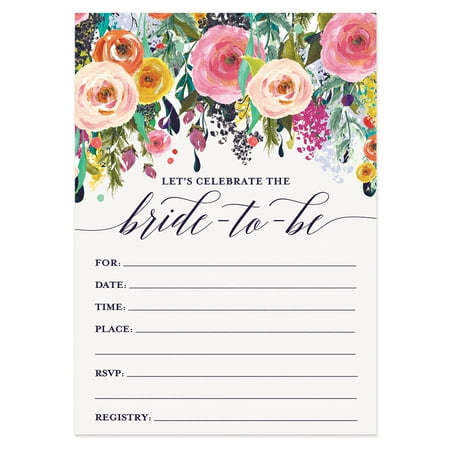 Bridal Shower Invitations with Envelopes ( Pack of 50 ) Beautiful Fill-In Floral Wedding Shower Party Invites Excellent Value Invitations VI0040